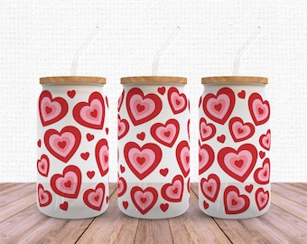Heart Valentine SVG Libbey glass Wrap Svg, Valentines Day Love XOXO 16oz Libby Can Beer Full Wrap Cup svg files for Cricut, Instant Download
