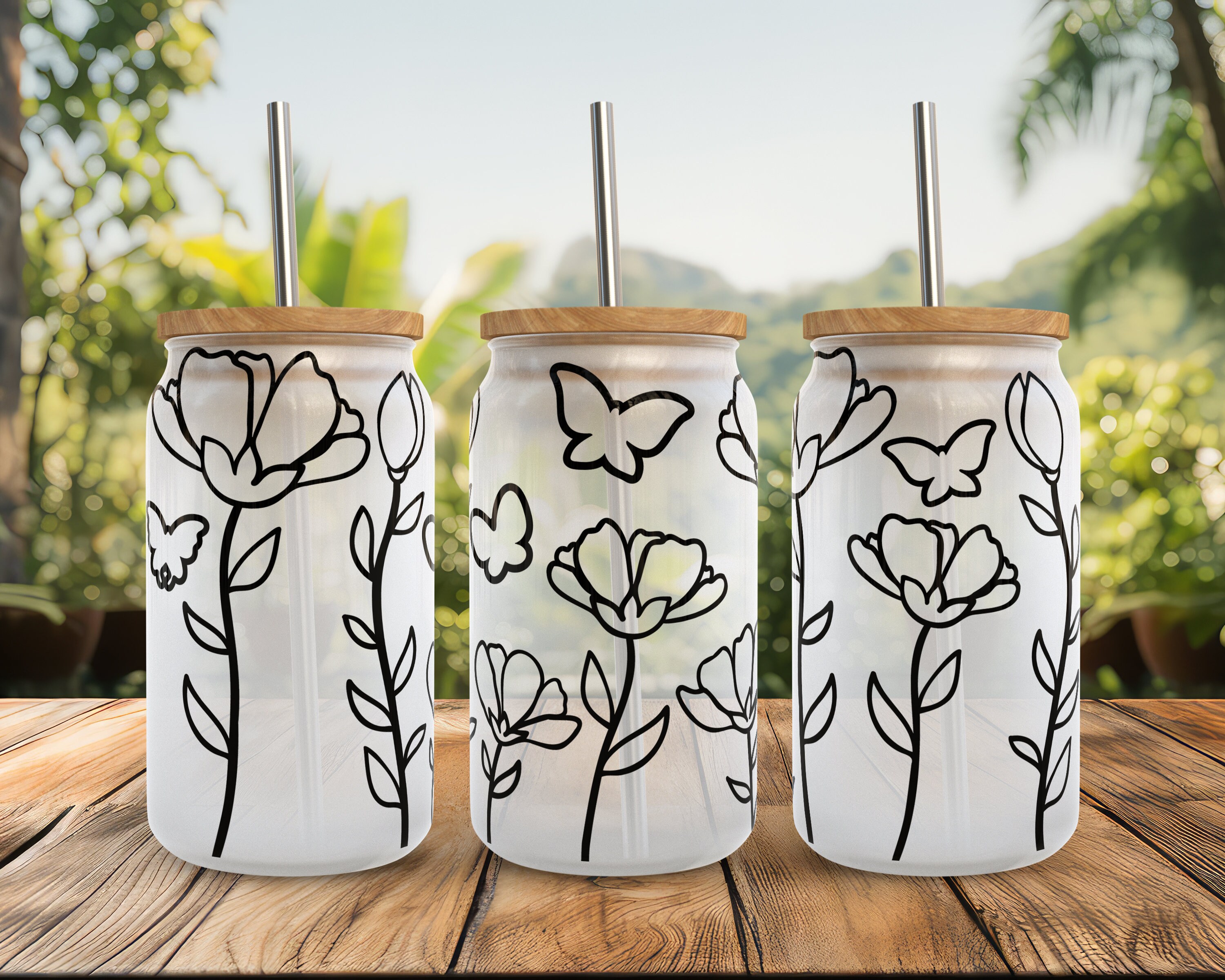 Wildflower Butterfly SVG Libbey Glass Wrap Svg, Boho Spring Flower ...