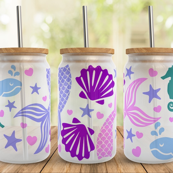 Envoltura de vidrio SVG de sirena Libbey: Diseño de playa oceánica (descarga digital)