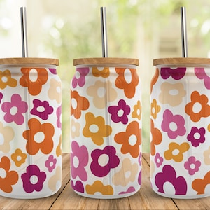Groovy 70s Flower Libbey Glass Wrap SVG: Retro Floral Tumbler (Digital Download)