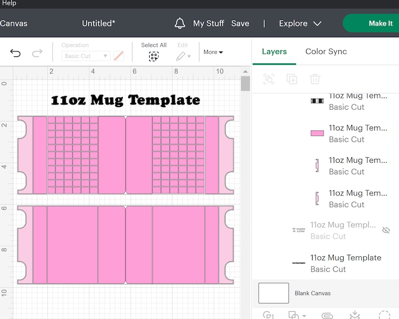 Peut inclure: Un mod&egrave;le de conception num&eacute;rique pour une tasse de 11 oz. Le mod&egrave;le est rose et pr&eacute;sente un motif de grille. Le texte "11oz Mug Template" est en haut de la conception.