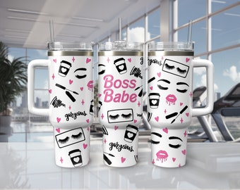 Boss Babe Stanley Tumbler Wrap SVG: Lashes & Coffee Design (Digital Download)