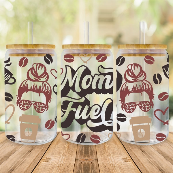 Envoltura de vidrio Libbey Mom Fuel SVG: Diseño de café (Descarga digital)