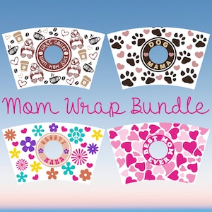 Paquete de calcomanías para vasos de Starbucks con diseño de Mom Life SVG, calcomanías para vasos de 24 oz con envoltura completa para el Día de la Madre, archivos SVG para Cricut, descarga instantánea