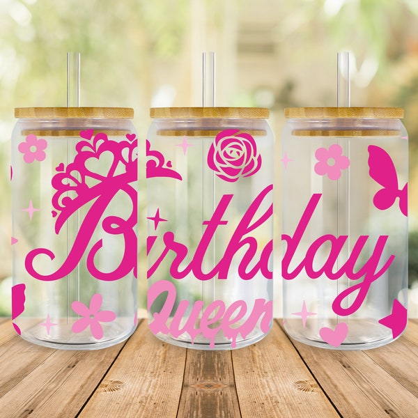 Birthday Queen SVG Libbey Glass Wrap Svg, Girl Boss Lady Birthday Drip SVG 16oz Libby Can Beer Full Wrap cup svg files for Cricut Download