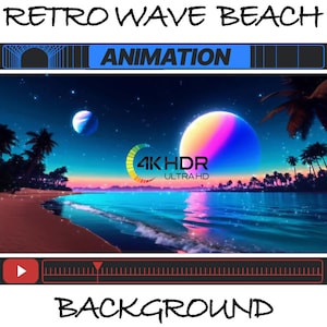 Beach Animated Vtuber Background, Retrowave Summer Virtual Zoom Background, Twitch Stream Overlay Seamless Loop Video, LoFi Live Wallpaper