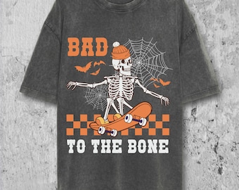 Bad to the Bones Shirt, Funny Halloween Skeleton Comfort Colors tShirt, Retro Vintage Fall Shirt Spooky Season Tee Gift