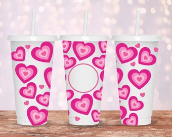 Retro Hearts Starbucks Cup Wrap SVG: 70s Valentine's Day Design (Digital Download)