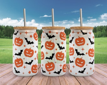 Emballage de verre Libbey citrouille effrayante SVG : tasse de canette de bière Halloween (téléchargement numérique)