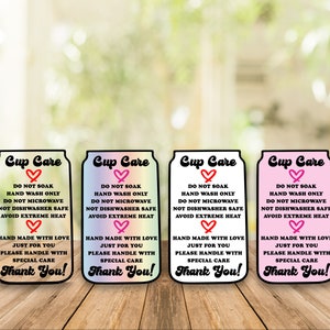 Libbey Glass Can Wrap Cup Care Card Png, pronto para imprimir e cortar Libbey Cup Care Instruções Png Files Bundle, Printable Libby Care Card Png