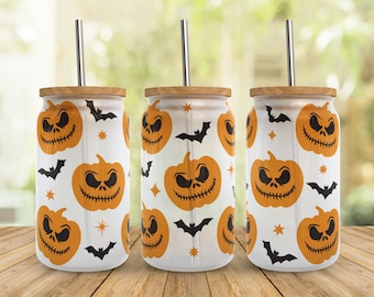 Straszna dynia Libbey Glass Wrap SVG: Halloween 16-uncjowa puszka (pobranie cyfrowe)