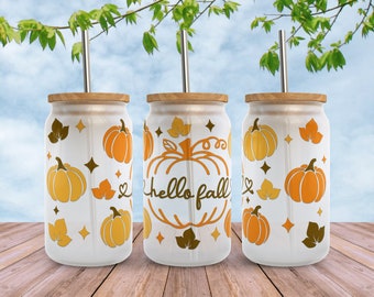Hello Fall Pumpkin Libbey Glass Wrap SVG: 16oz Beer Can Cup (Digital Download)