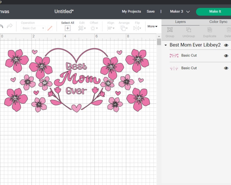 May include: A pink and white design with the text "Best Mom Ever" in a heart shape surrounded by pink flowers.