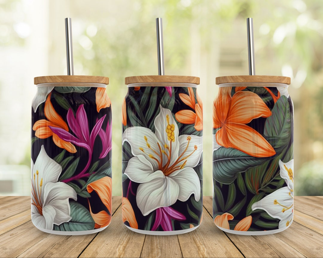 Vintage Floral Libbey Glass Wrap Png Sublimation Design, Summer Spring ...