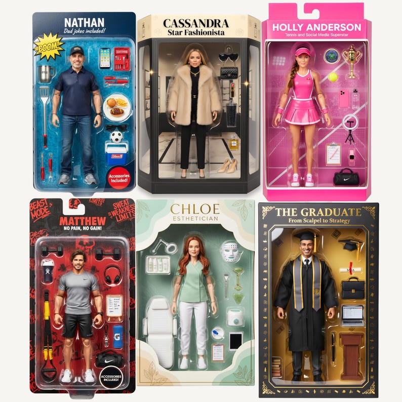 Custom Action Figure Photo, Personalized Doll Starter Pack Portrait, Funny Birthday Gift for him her,Cartoon Figure Toy Box Digital Download image 11