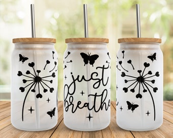 Boho Dandelion Butterfly Libbey Glass Wrap SVG: Just Breathe Design (Digital Download)