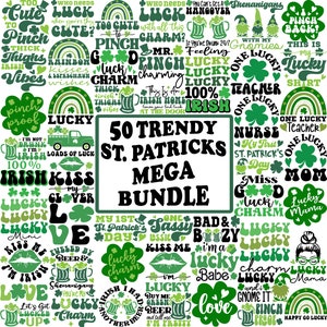 St Patricks Day Svg Mega, trèfle porte-bonheur drôle Gnome arc-en-ciel St Pattys Day svg pour chemises fichiers svg pour Cricut sublimation Png
