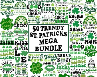 St Patricks Day Svg Mega Bundle, Funny Lucky Shamrock Clover Gnome Rainbow St Pattys Day svg for Shirts svg files for Cricut Sublimation Png