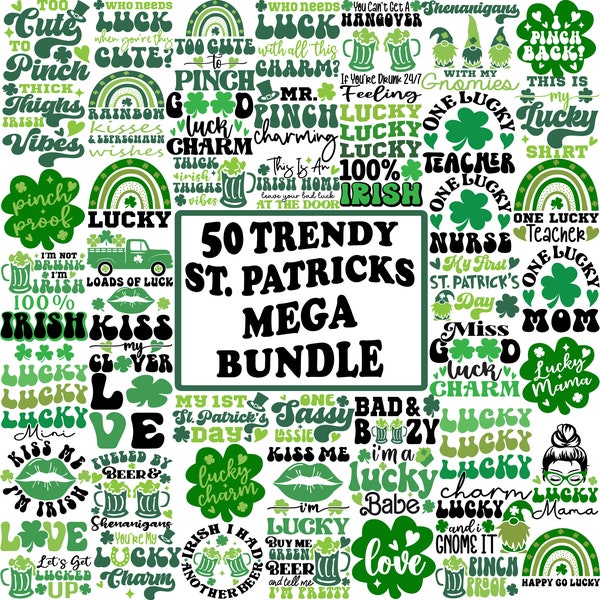 St Patricks Day Svg Mega Bundle, Funny Lucky Shamrock Clover Gnome Rainbow St Pattys Day svg for Shirts svg files for Cricut Sublimation Png