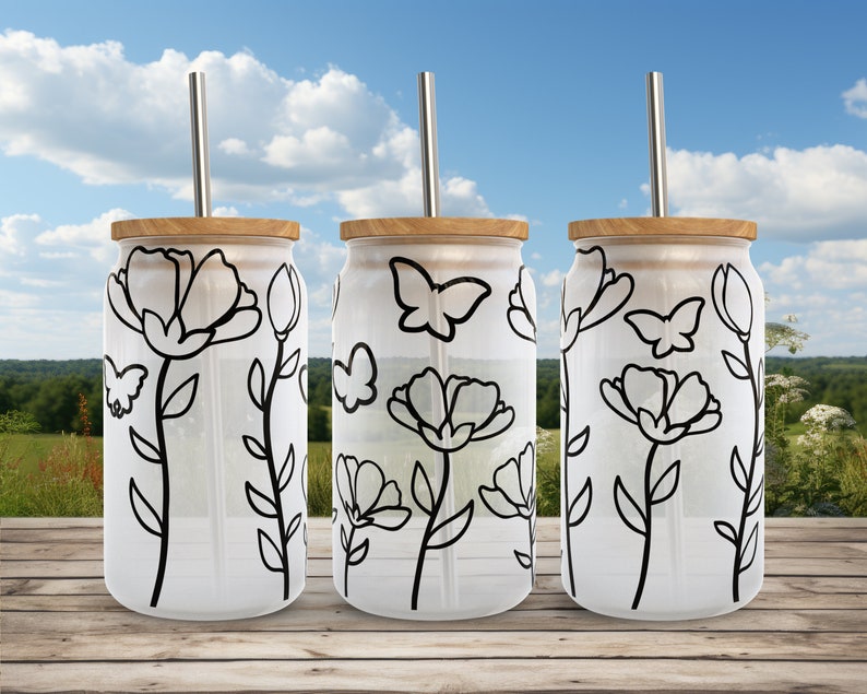 Wildflower Butterfly SVG Libbey Glass Wrap Svg, Boho Spring Flower ...