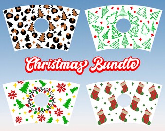 Retro Christmas Starbucks Cup Wrap Svg Bundle, Winter Holiday 24oz Venti Cold Cup Full Wrap Tumbler Svg files for Cricut, Instant Download