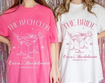 Custom Bach Club Bachelorette Shirt, Personalized Location Name Bachelorette Party TShirts, Luxury Social Club Beach Wedding Party Tee Gift