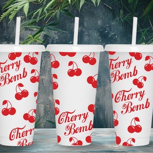 Cherry Bomb SVG Starbucks Cup Wrap Svg, 70s Trendy Retro Fruit Groovy 24oz Venti Cold Cup Full Wrap tumbler Svg files for Cricut, Download