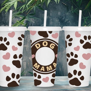 Dog Mama Svg Starbucks Cup Wrap Svg, Dog Mom Paw Print 24oz Venti Cold Cup Full Wrap Tumbler Svg files for Cricut, Instant Digital Download