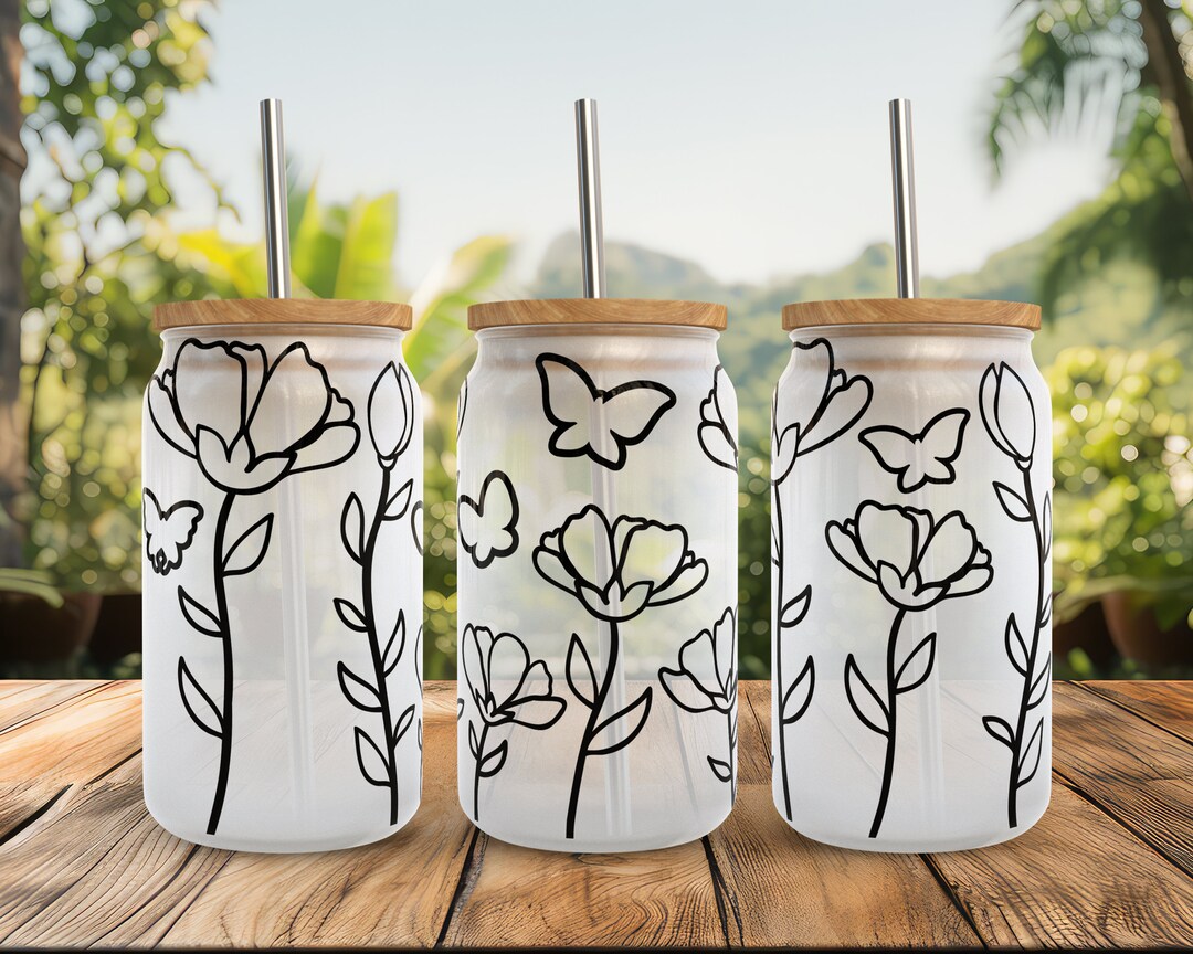 Spring Wildflower SVG 20oz Libbey Glass Wrap Svg, Butterfly Flower ...