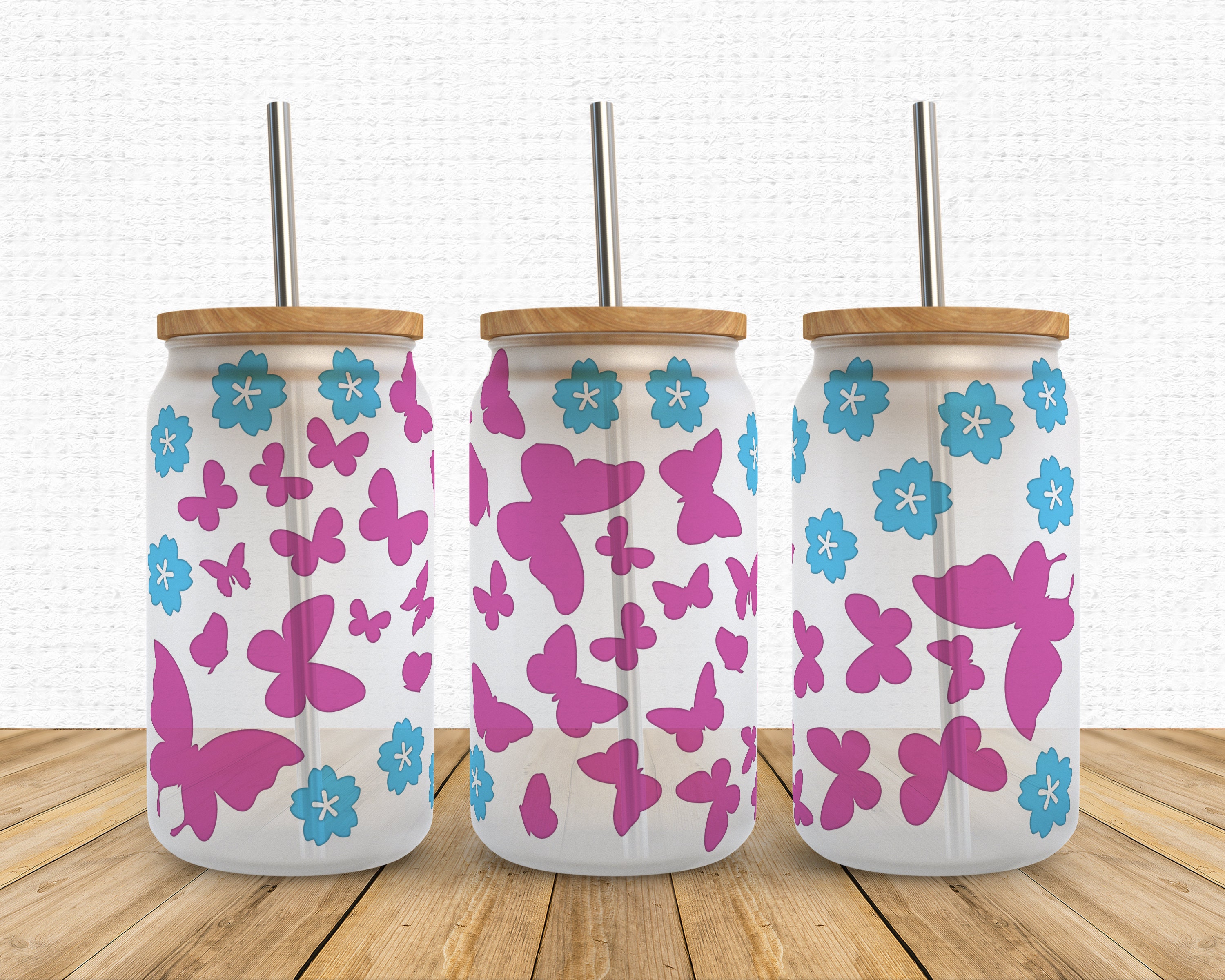 Butterfly Libbey Glass Wrap SVG Bundle: Spring Boho 16oz Can (digital ...