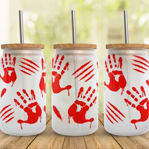 True Crime Svg Libbey Glass Wrap Svg, Halloween Horror Bloody Hands 16 oz Libby Beer Can Full Wrap Cup svg files for Cricut, PNG Download