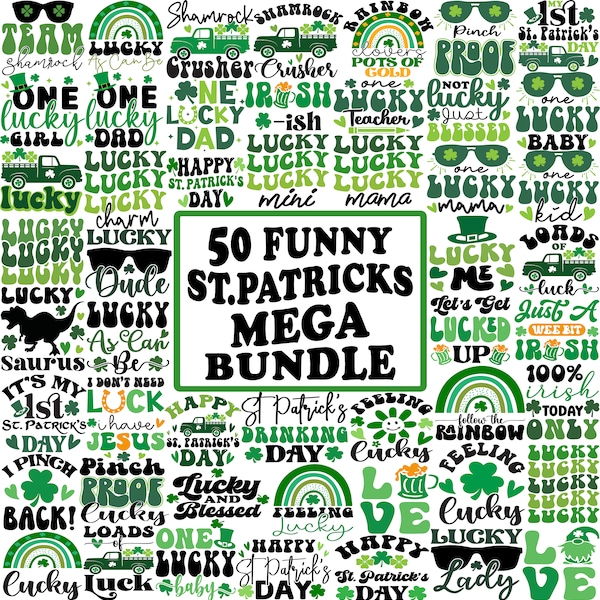 Funny St Patricks Day Svg Mega Bundle, Irish Lucky Shamrock Clover Gnome Saint Pattys Day Shirt svg files for Cricut Sublimation Png Clipart