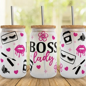 Boss Lady Svg Libbey Glass Wrap Svg, Boss Babe Hustle Entrepreneur 16 oz Libby Beer Can Full Wrap Cup archivos svg para Cricut, PNG Descargar