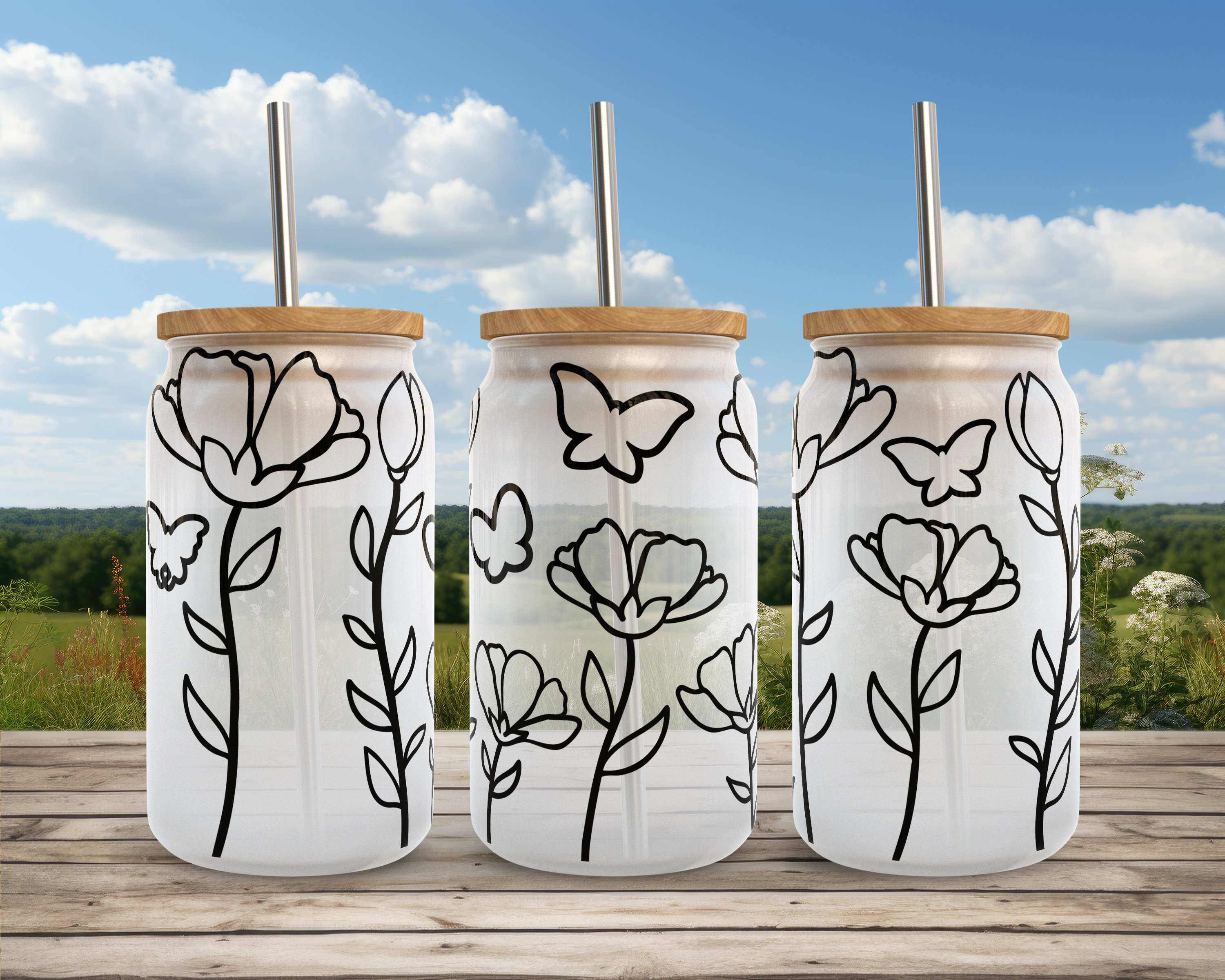 Wildflower Butterfly SVG Libbey Glass Wrap Svg, Boho Spring Flower ...