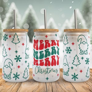 Merry Christmas Gnome Svg libbey glass wrap svg, funny christmas tree gnome 16oz libby beer can full wrap cup svg files for cricut, download