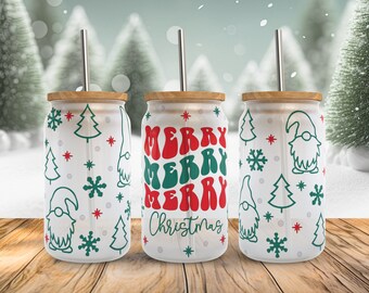 Merry Christmas Gnome Svg libbey glass wrap svg, funny christmas tree gnome 16oz libby beer can full wrap cup svg files for cricut, download