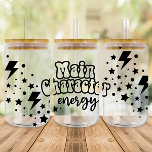 Main Character Energy Svg Libbey Glass Wrap Svg, Boho Trendy Funny Celestial 16 oz Libby Can Beer Full Wrap cup svg files for Cricut, PNG