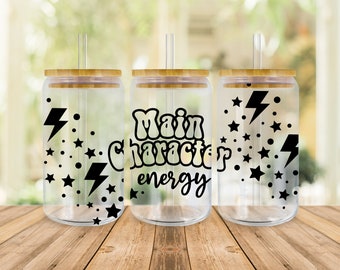 Main Character Energy Libbey Glass Wrap SVG: Boho Celestial Design (Digital Download)
