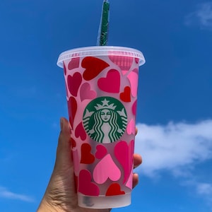 Pink Hearts Love Svg Starbucks Cup Svg files for Cricut, 24oz Venti Cold Cup Full Wrap Tumbler Svg, Sticker Decal, Instant Digital Download