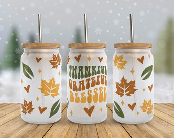 Thankful Grateful Blessed SVG: Fall Libbey Glass Wrap (Digital Download)