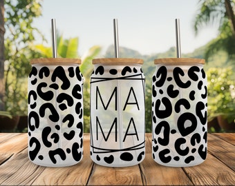 Mama Leopard Print Libbey Glass Wrap SVG: 16 Unzen Dose Tasse (Digitaler Download)