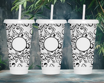 フローラル柄スターバックスカップラップSVG：ボヘミアンフラワーベンティコールドカップ（デジタルダウンロード）
