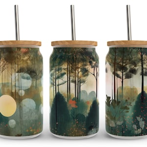 Enchanted Forest Libbey Glass Wrap Png Sublimation Design, Boho Tree Camping 16oz Libby Beer Can Full Wrap Cup tumbler Png Instant Download