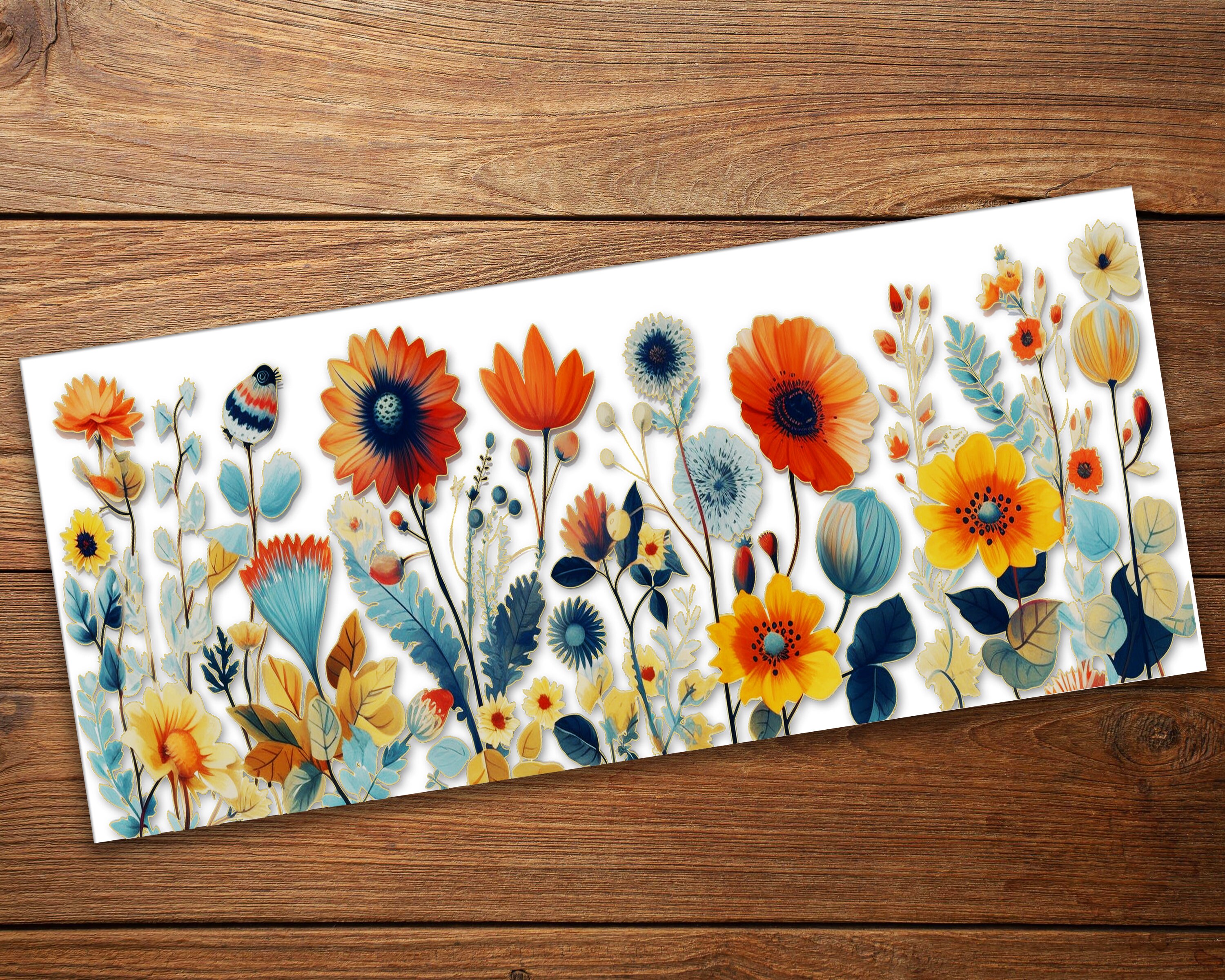 Wildflower Libbey Glass Wrap PNG: Boho Floral Tumbler Design (digital ...