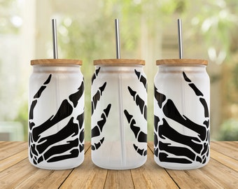 Squelette main Libbey emballage de verre SVG : Halloween effrayante saison (téléchargement numérique)