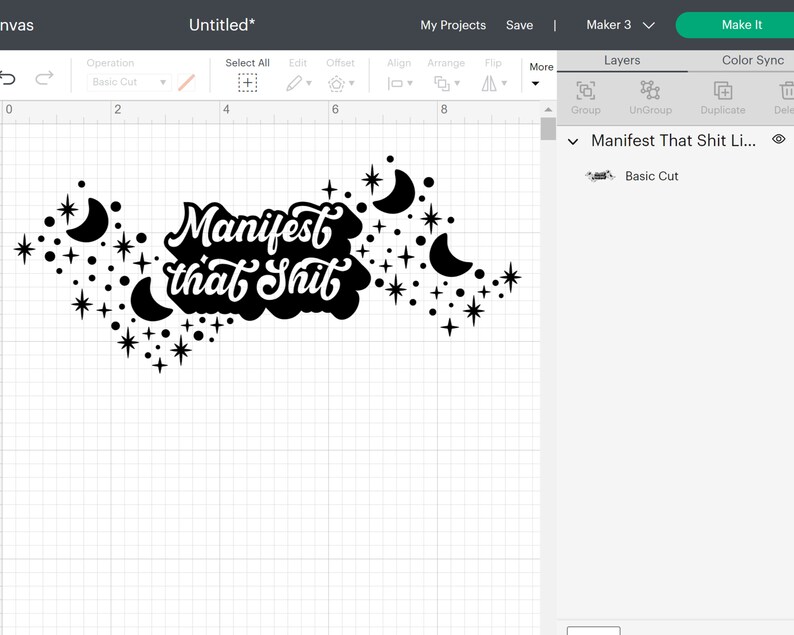 K&ouml;nnte beinhalten: Schwarzwei&szlig;es Design mit dem Text "Manifest that Shit" in einer wolkenartigen Form mit Sternen und Mondsicheln drumherum.