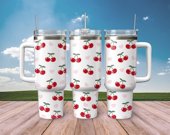 Cherry Heart Stanley Tumbler Wrap SVG: Summer Fruit Design (Digital Download)