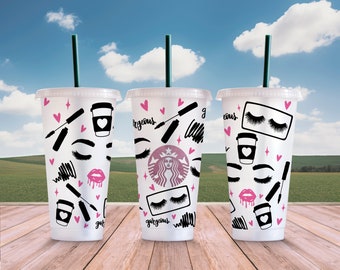 Lashes & Coffee Starbucks Cup SVG: 24oz Venti Tumbler Wrap (Digital Download)