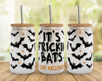Frickin Bats Halloween Libbey Glass Wrap SVG: 16 oz Beer Can Cup (Digital Download)