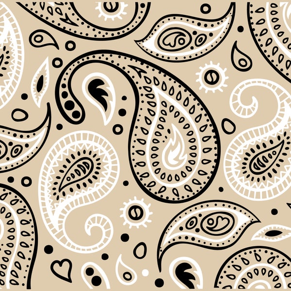 Beige Paisley Bandana Pattern Print Svg files for Cricut, Boho Cut File, Sublimation Designs, Png Clipart, Printable Decal Instant Download